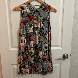 Umgee Gray Bird/Floral Sleeveless Swing Dress